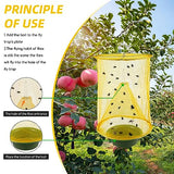 Ranch Fly Traps Outdoor Hanging Stable Fly Trap Reusable Fly Killer Cage Fly Catcher Bag with Bait Tray,Fly Repellent for Outdoor and Indoor Hanging Farms,Stable,Garden,Orchard,Park (Yellow)