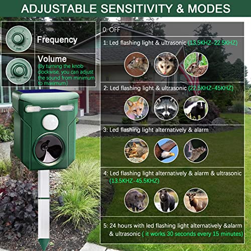 Solar Ultrasonic Animal Repeller - Cat Coyote Deterrent Outdoor, Squirrel Deer Dog Repellent with Motion Detection & Flashlight & Ultrasonic Sound, Keep Cats Skunk Rabbit Fox Out of Yard Permanently