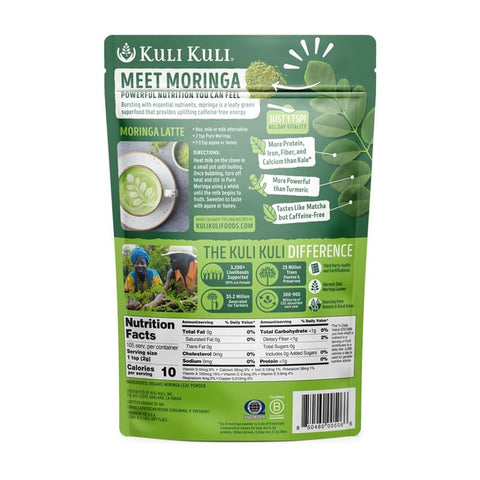 Kuli Kuli Moringa Oleifera Organic Leaf Powder & Green Smoothie, 100% Pure USDA Certified & Non-GMO Moringa Powder, Great with Smoothies, Tea, and Food, 4 Pack