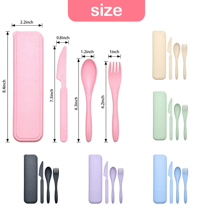 Reusable Travel Utensils Set with Case, 12 Sets Wheat Straw Portable Knife Fork Spoons Cutlery, Eco-Friendly BPA Free Plastic Tableware for Kids Adults Travel Picnic Camping Utensils