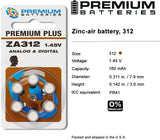 Premium Batteries Size 312, ZA312, PR41, P312 1.45V Zinc Air Hearing Aid Batteries Brown Tab (120 Batteries)