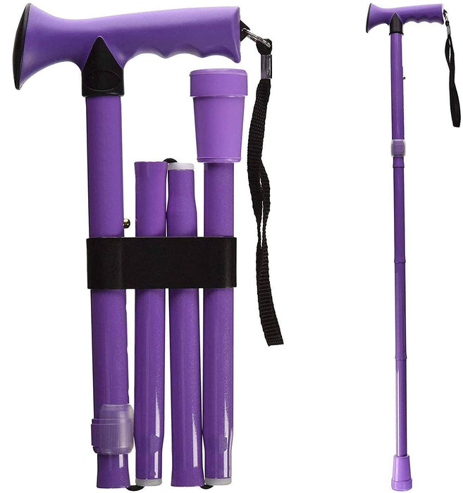 HealthSmart Folding Walking Stick, Soft Comfort Grip Collapsible Walking Stick, Adjustable Folding Walking Cane, Lavender