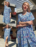 Ekouaer Women's Button Down Nightgowns Short Sleeve House Dress Plus Size Mumu Dress for Elderly House Coat with Pockets 2XL