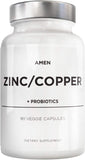 Amen Zinc & Copper Supplement + Probiotics, 3 Months Supply, One Per Day - 50 mg Zinc Picolinate Vitamin Pills - Essential Minerals Supplements – 2 Billion CFUs Probiotic – Vegan, Non-GMO, 90 Capsules