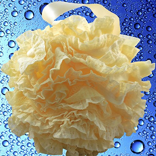 Loofah-Bath-Sponge Lace-Mesh-Set >> 2-Scrubs-in-1 by Shower Bouquet: Large Full 60g Pouf (4 Pack Spa Colors) Body Luffa Loofa Loufa Puff - Exfoliate, Cleanse Skin with Luxurious Bathing Accessories