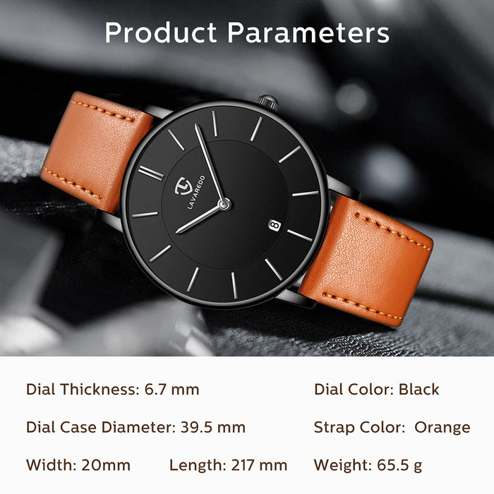 BEN NEVIS Watch, Mens Watch,Minimalist Fashion Simple Wrist Watch Analog Date with Leather Strap Orange Blue