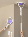Rotating Head Rechargeable Fly Swatter Electric Fly Swatter Racket Bug Zapper Racket Indoor Bug Zapper Indoor Fly Zapper Repellent Fruit Fly Trap Mosquito Zapper, with a Telescopic Extension