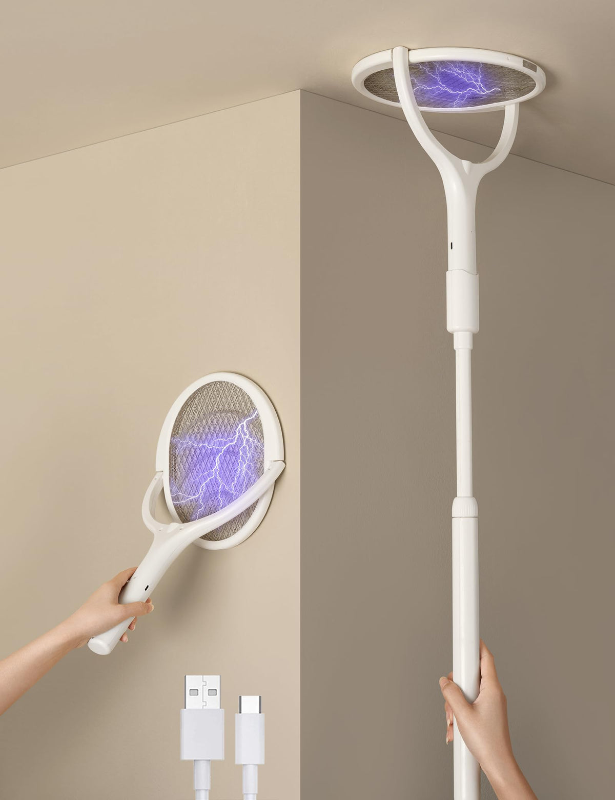 2-Pack Rotating Head Rechargeable Fly Swatter Electric Fly Swatter Rac