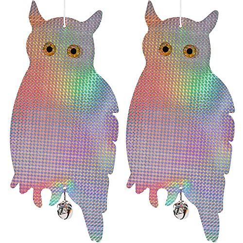 Dyvicl Fake Owl Hanging Reflective Owl for Woodpecker Deterrent 2 Pack