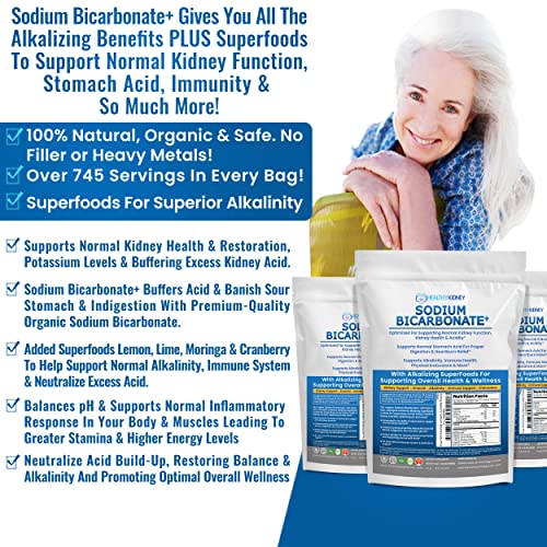 Organic Sodium Bicarbonate Alkaline Supplement For Alkalinity. Support Kidneys & Stomach Acid Neutralizer with Alkaline Superfoods. Sodium Bicarbonate Powder Kidney Immune Support Antacid Sports 1 LB.