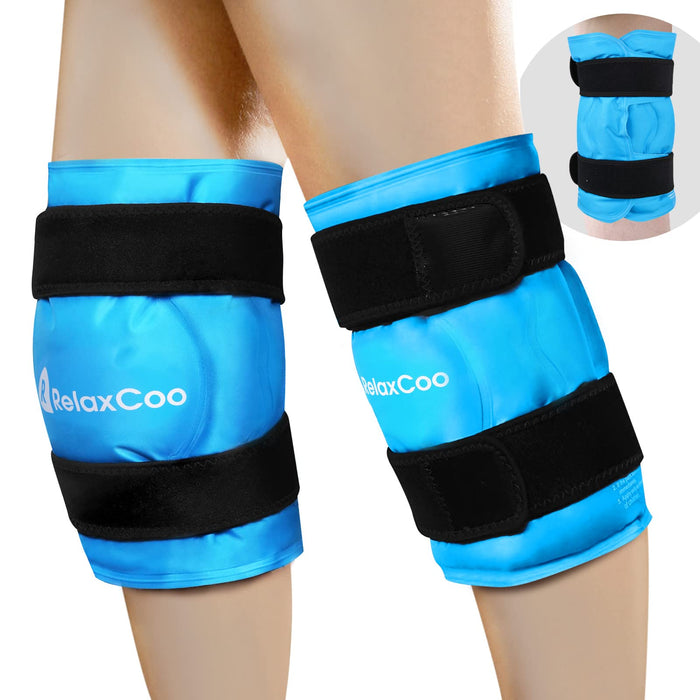 RelaxCoo XXL Knee Ice Pack Wrap Around Entire Knee After Surgery, Reusable Gel Ice Pack for Knee Injuries, Large Ice Pack for Pain Relief, Swelling, Knee Surgery, Sports Injuries, 2 Pack Blue