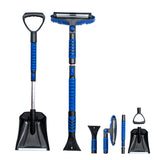 KOKKING 4 in 1 Snow Shovel Kit Extendable Snow Brush 180°Pivoting with Ice Scrapers & Snow Brushes with Foam Grip for Car, Trucks, SUVs, Vehicle (Blue)