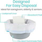 Vive Commode Liners with Absorbent Pads - Portable Toilet Bedside Chair Replacement Bags - Disposable Porta Potty Liners for Bariatric Standard Arm 3 in 1 Folding Buckets - Leakproof (48 Pack)