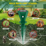 Mole Repellent Solar Powered, Outdoor Mole Repellent Stake Utilizes Electronically Controlled Vibrations to Deter Mole, Snake, Gophers, Cat and Other Larger Animals for Yard Lawns(4 Pack)