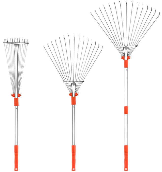Buyplus Adjustable Garden Leaf Rake - 24 to 63 Inch Telescopic Metal Rake, Expandable Folding Leaves Rake for Lawn Yard, Flowers Beds and Roof