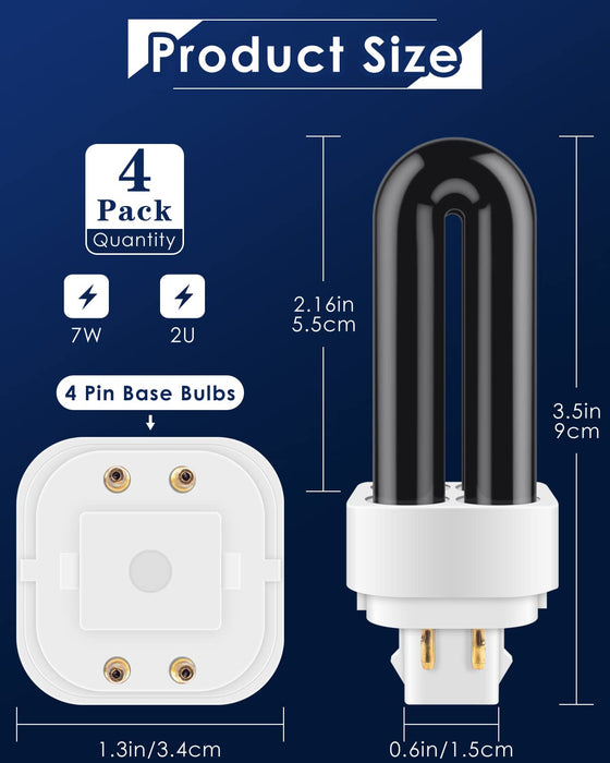 PACETAP 7W 41050 Replacement Bulbs for Dynatrap DT1050 DT1100 DT1210 DT1250 DT1260, 1/2 Acre Replacement Bulb U Shape Replacement Bulbs Light for DynaTrap (4 Pack)