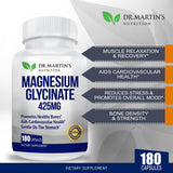 Premium Magnesium Glycinate 425mg - 180 Vegan Capsules - Helps with Stress Relief, Sleep, Muscle Cramps & Healthy Heart |