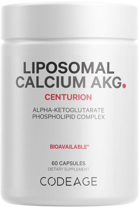 Codeage Liposomal Calcium AKG Supplement - Pure Alpha Ketoglutarate Acid - 2-Month Supply - Liposomal Delivery for Bioavailability - Bone, Energy, Muscle Support, Healthy Aging - Non-GMO - 60 Capsules