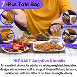 PKPKAUT Adaptive Utensils for Parkinsons Patients Elderly, Weighted Utensils for Hand Tremors, Parkinsons Eating Utensils for Disabled People, Weighted Silverware for Hand Tremors Arthritic Hands