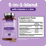 Vitamin Bounty Elderberry Organic Elderberry Capsules for Adults - Elderberry Vitamin C and Zinc Supplement, & Echinacea, Immune System Support, Advanced 5-in-1 Blend, Non-GMO - 60 Capsule