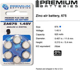 Premium Batteries Size 675, ZA675, PR44, P675 1.45V Zinc Air Hearing Aid Batteries Blue Tab (60 Batteries)
