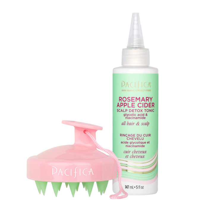 Pacifica Beauty | Rosemary Apple Cider Scalp Detox Tonic + Clarifying Shampoo Scalp Massage Brush | Remove Dirt, Product Buildup and Oil | for Irritated Scalp | Soft Silicone Bristles | Cruelty Free