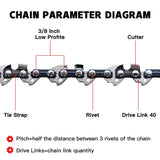 KAKEI 10 Inch Chainsaw Chain 3/8" LP Pitch, 050" Gauge, 40 Drive Links Fits Remington, Worx, Sunjoe, Craftsman and More- S40 (3 Chains)