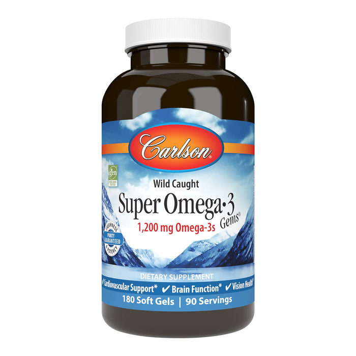 Carlson - Super Omega-3 Gems, 1200 mg Omega-3s, Cardiovascular Support, Brain Function & Vision Health, 180 soft gels