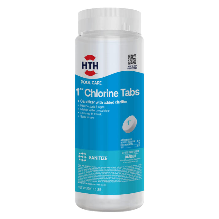 HTH 42049 Swimming Pool Care 1" Chlorine Tabs, Swimming Pool Chlorinating Sanitizer, 1.5lb