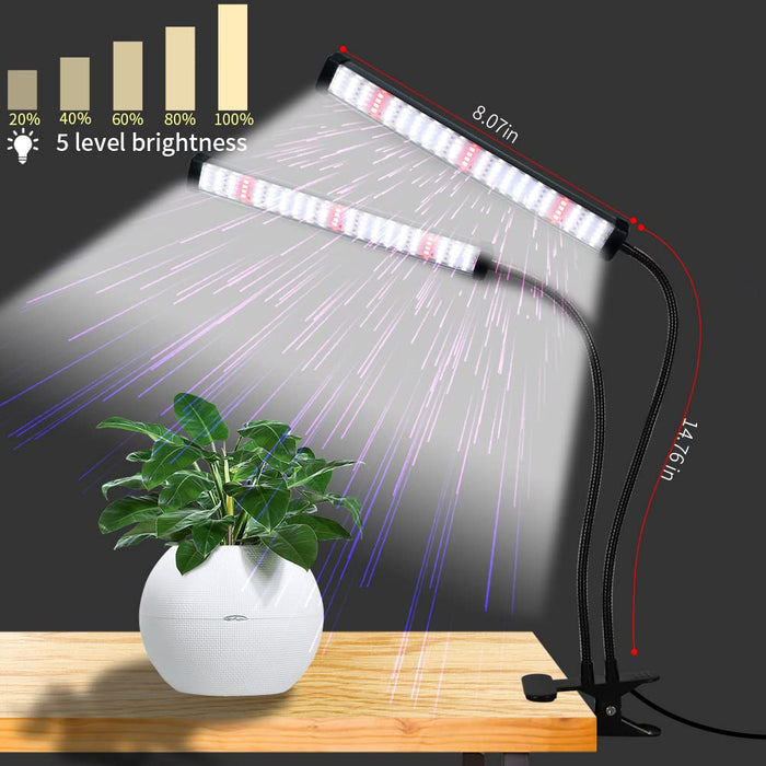 GooingTop Grow Light 100W 6000K, Super Bright White Desktop Clip Plant Lamp for Seedlings Succulents Seeds Starting Indoor Plants Growing,Bendable Gooseneck & Timer 4 8 12 H