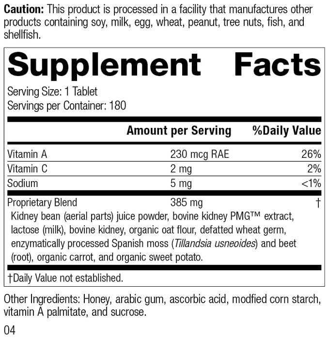 Standard Process Renafood - Whole Food Kidney Health Supplement for Kidney Support with Kidney Bean, Renal Vitamins, Spanish Moss, Lactose, Organic Sweet Potato, Beet Root, and More - 180 Tablets