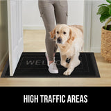 Gorilla Grip 100% Waterproof All-Season WeatherMax Doormat, Durable Natural Rubber, Stain and Fade Resistant, Low Profile, Indoor Outdoor Door Mats, Easy Clean Entrance Mat, 17x29, Black Welcome