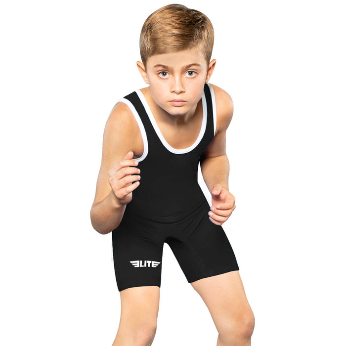 Elite Sports Kids Wrestling Youth Singlet, Standard Boys Wrestling Singlets (Black, Large)