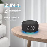 Buffbee Sound Machine & Alarm Clock 2-in-1, 0-100% Clock Face Brightness, Bottom Colored Light, Sleep Timer, Precise 30-Level Volume Control White Noise Machine