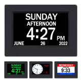 AINFTIME Clock with Day and Date for Elderly-3 Colors Display Digital Calendar Alarm Clock Dementia Alzheimers Clock with Extra Large Display (7in Black)