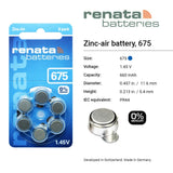 Renata Size 675 Zinc Air 1.45V Hearing Aid Battery - Designed in Switzerland (300 Batteries)