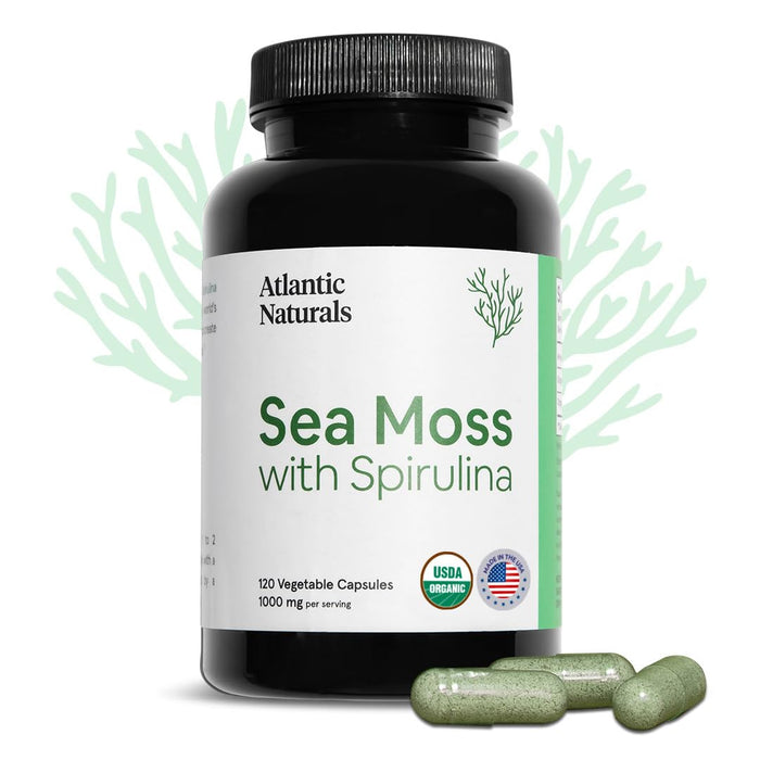 Atlantic Naturals Organic Sea Moss with Spirulina Superfood Capsules | Support Healthy Iron, Immune Health, and Energy | 120 Irish Moss Caps per Bottle | Alternative to Sea Moss Gel, Sea Moss Powder