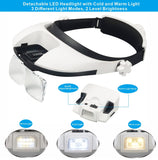 AmsOpto Large Lens Head Magnifier Headband Magnifying Glass with Light Hands Free 8 LED Magnifier with Cold and Warm Light for Close Work, Sewing, Crafts, Reading, Repairing, Jewelry