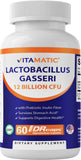Vitamatic Lactobacillus Gasseri - 12 Billion per DR Capsule - 60 Count - Digestive Support - Made with Prebiotic Inulin Fiber