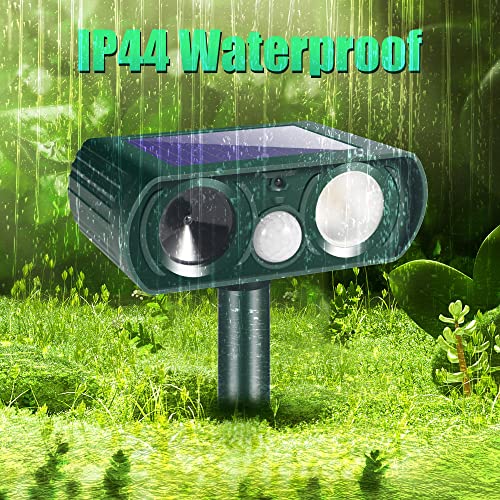 Solar Ultrasonic Animal Repeller, Ultrasonic Animal Deterrent Waterproof with Motion Sensor and LED Flashing Light for Outdoor Yard Garden Farm Deter Cat, Squirrel, Bird, Dog, Raccoon, Coyote, Skunk