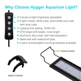 hygger 32W Full Spectrum Aquarium Light with Aluminum Alloy Shell Extendable Brackets, White Blue Red LEDs, External Controller, for Freshwater Fish Tank (46-52 inch)