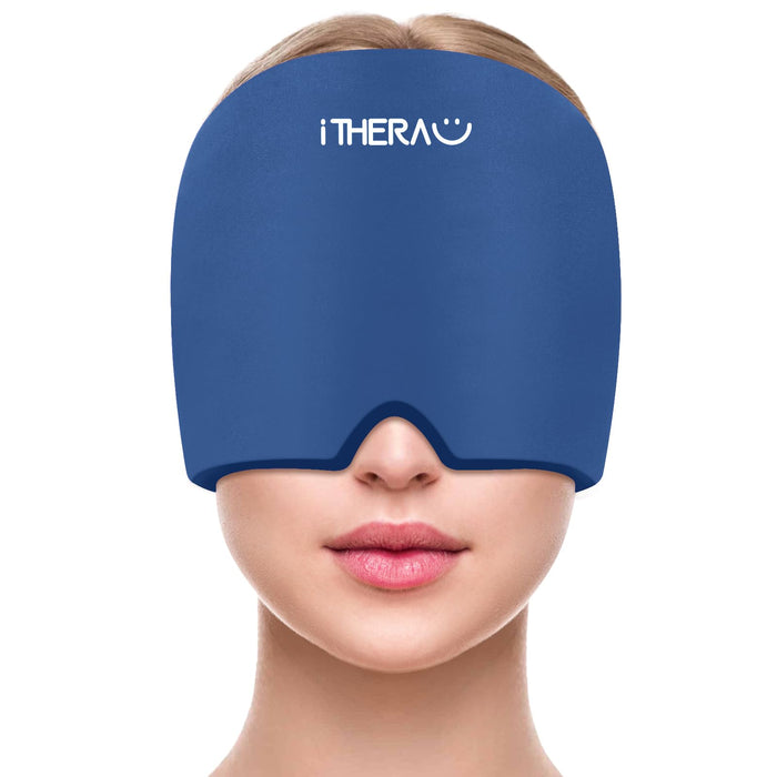 iTHERAU Migraine Relief Cap，Migraine Ice Head Wrap，Headache Ice Hat，Cold Therapy Headache Relief Cap for Migraine Eyes Mask Dark Blue Headache Ice Pack Stress Relief