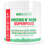 GOBIOTIX Super Greens Powder with Organic Spirulina - Superfood Supplement with Fruit Blend, Probiotics and Enzymes for Digestive Health - Vegan, Non-GMO - 1 Scoop Daily, 30 SRV (Pom Razz -1 Pack)