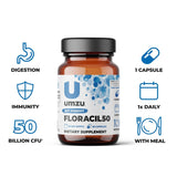 UMZU Floracill50-50 Billion CFU - Support Gut Health, Immune System & Digestion - with Lactobacillus reuteri, Lactobacillus rhamnosus & Bifidobacterium - 30 Day Supply - 30 Capsules