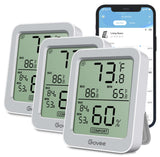 Govee Indoor Hygrometer Thermometer 3 Pack, Bluetooth Humidity Temperature Gauge with Large LCD Display, Notification Alert with Max Min Records, 2 Years Data Storage Export, Grey