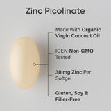 Sports Research High Potency Zinc Picolinate 30mg with Organic Coconut Oil | Highly Absorbable Zinc Supplement for Healthy Immune & Enzyme Function - Non-GMO Tested & Gluten-Free (180 Liquid Softgels)