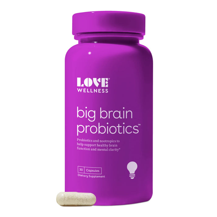 Love Wellness Nootropics Brain Support Supplement, Big Brain Probiotics | Brain Function, Focus, Cognitive Health, & Healthy Mood | Organic Reishi, Chaga, & Lions Mane Mushrooms | Vegan | 30 Capsules