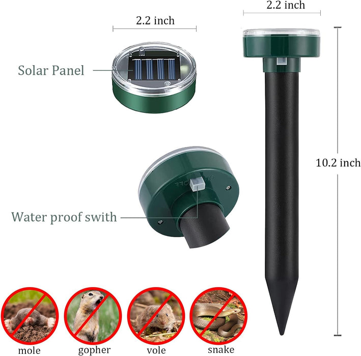 10 Pack Solar Powered Mole Repellent, Mole Deterrent Pest Control Rodent Repeller, Ultrasonic Solar Powered Animal Repellent for Outdoor, Snake Groundhog Repellent for Yard, Garden(Round)