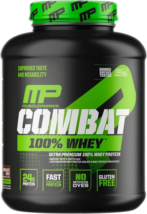 MusclePharm Combat 100% Whey, Chocolate Milk - 5 lb Protein Powder - Gluten Free - 70 Servings
