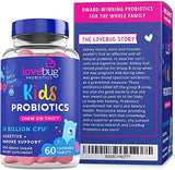 Lovebug Kids Probiotics, 60 chewables – 10 Billion CFU with L GG and B Infantis – Allergen-Free, Non-GMO, Sugar-Free, Vegan